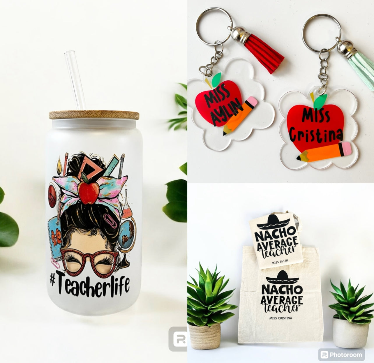 TEACHERS GIFT BUNDLE | Personalisation available | Frosted Tumbler | White Matte Tumbler | Straw included | Tot Bag | Keyring | Pen | Reusable