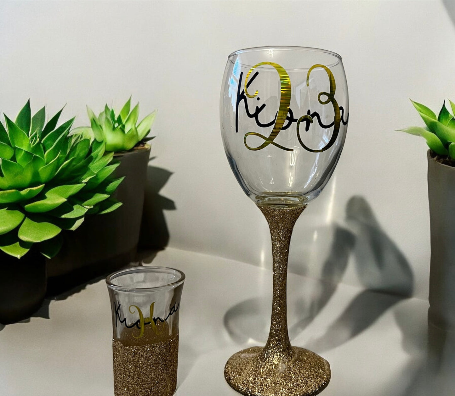 PERSONALISED Luxury Large Glittery Sparkly Wine Glass set | Gift set | Gift idea | Personalisation